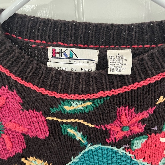HKA Hand Knit Vintage Colorful Patchwork Sweater - Picture 2 of 4